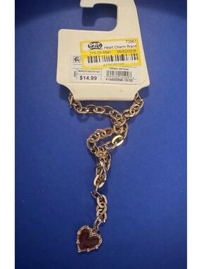 Gold-Tone Heart Charm Bracelet with Rhinestone Accents, New with Tags